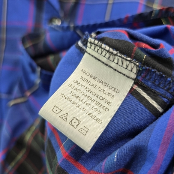 Foxcroft Shirt Women 18W Blue Black Gold Scotch Button Wrinkle Free Shaped Cuff - Picture 9 of 13